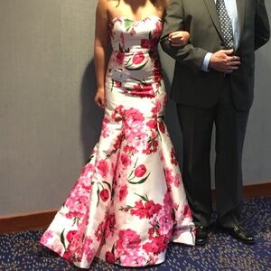 Floral and White Mermaid Pageant/ Prom Gown